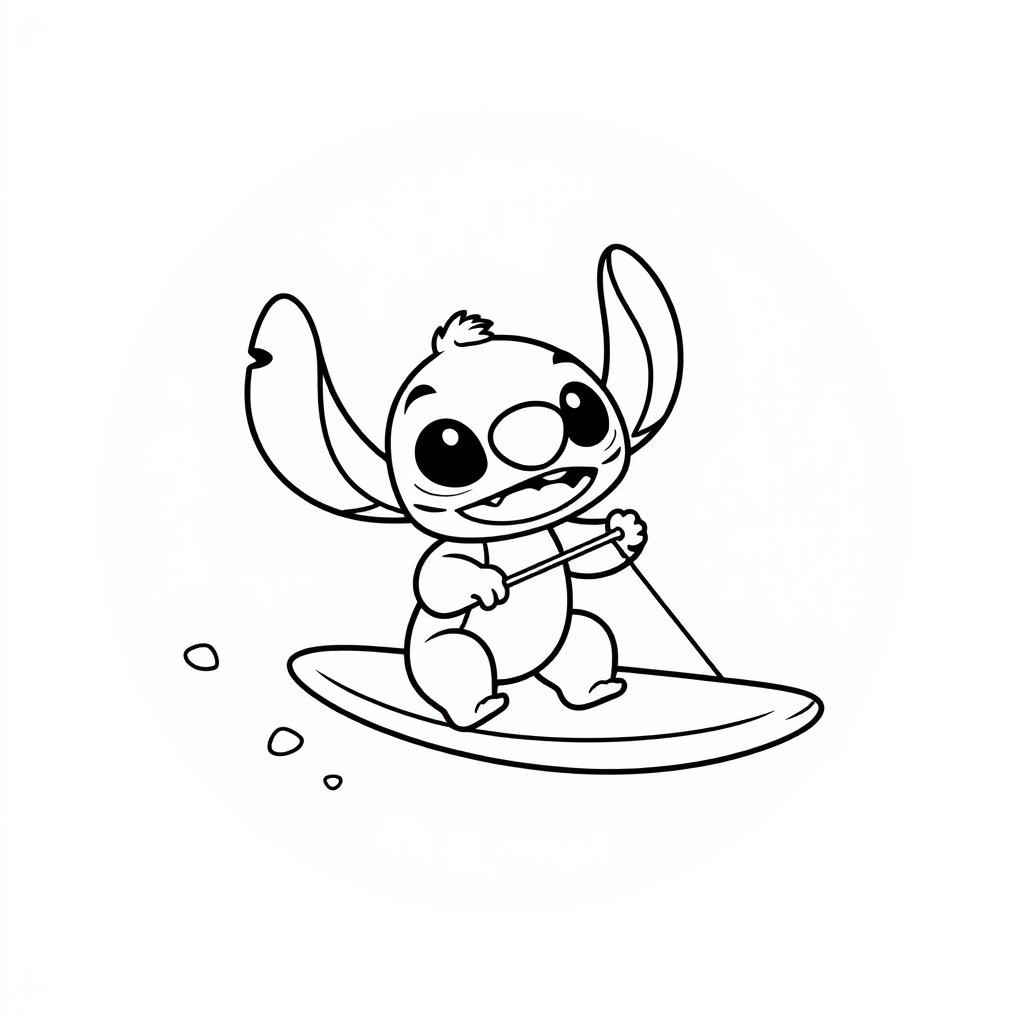 Coloriage Stitch En Train De Faire Du Surf - Stitch facile à imprimer