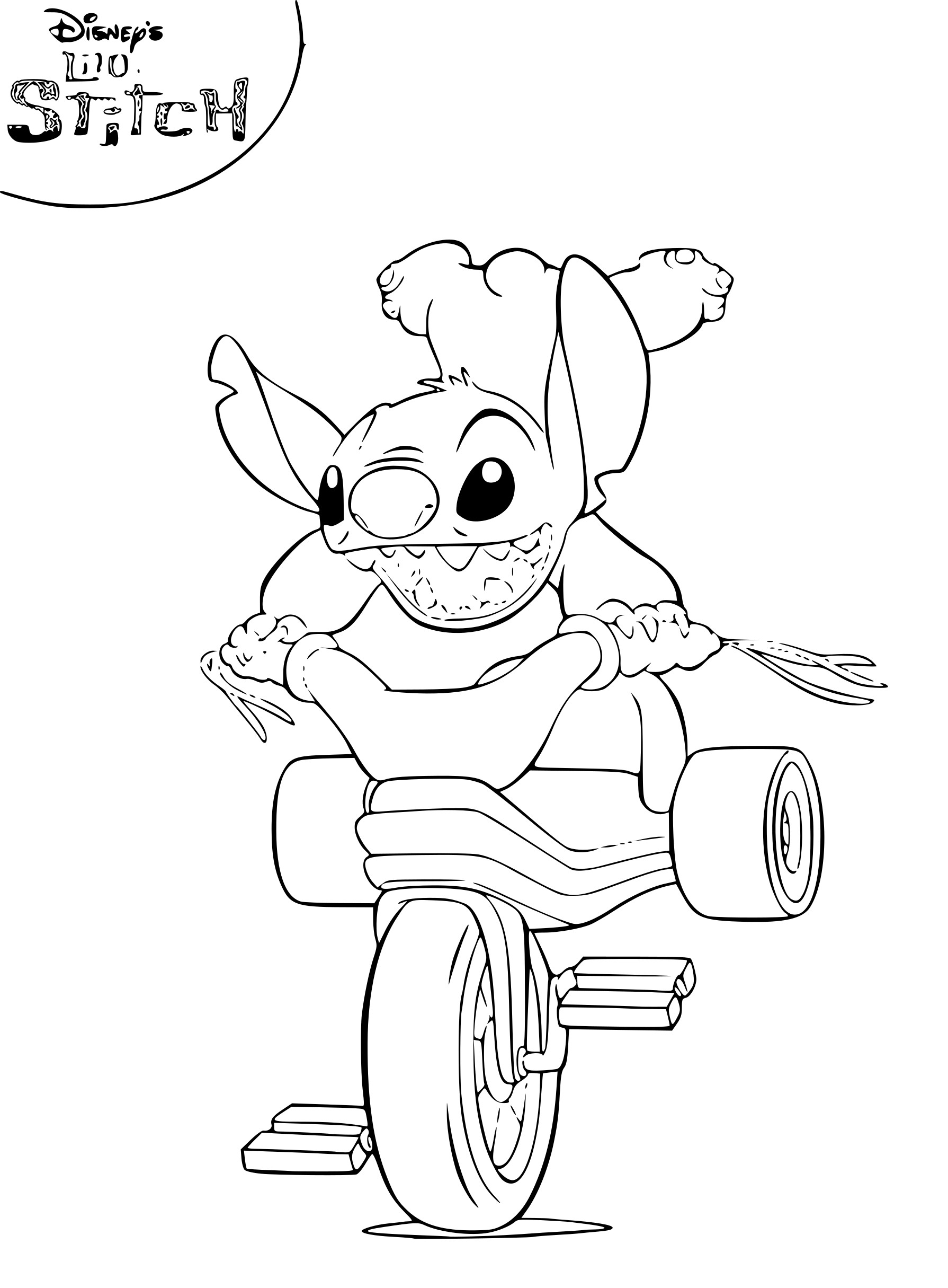 Coloriage Stitch En Vélo - Stitch à imprimer