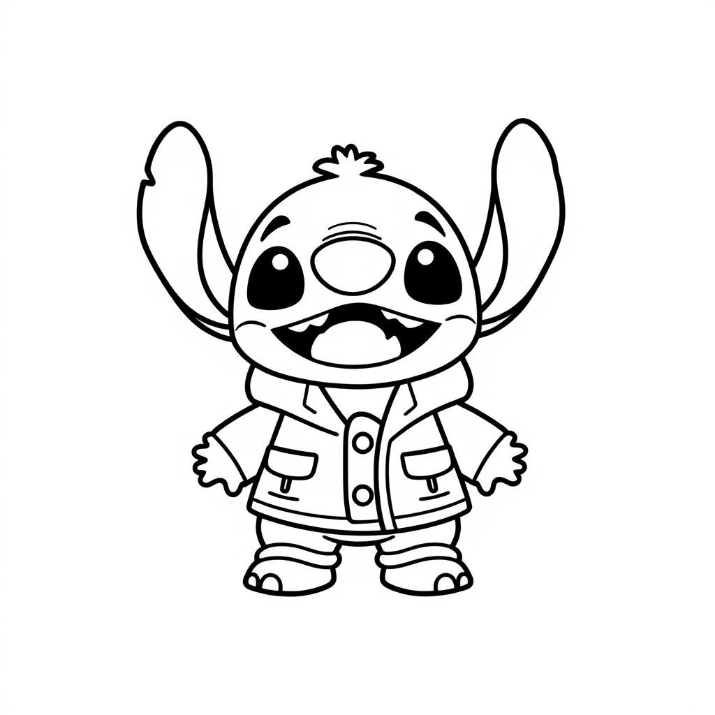 Coloriage Stitch En Veste Et Pantalon - Stitch mignon à imprimer