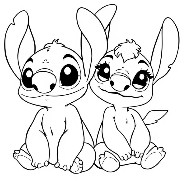 Coloriage Stitch Et Angel Adorables Ensemble - Stitch et angel à imprimer