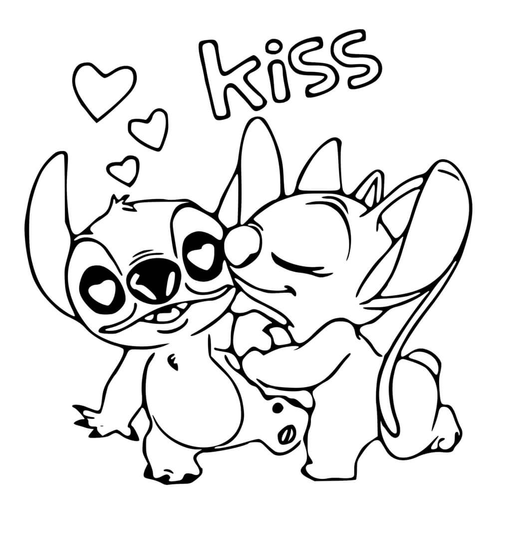 Coloriage Stitch Et Angel Amour Et Cœur Disney - Stitch et angel à imprimer