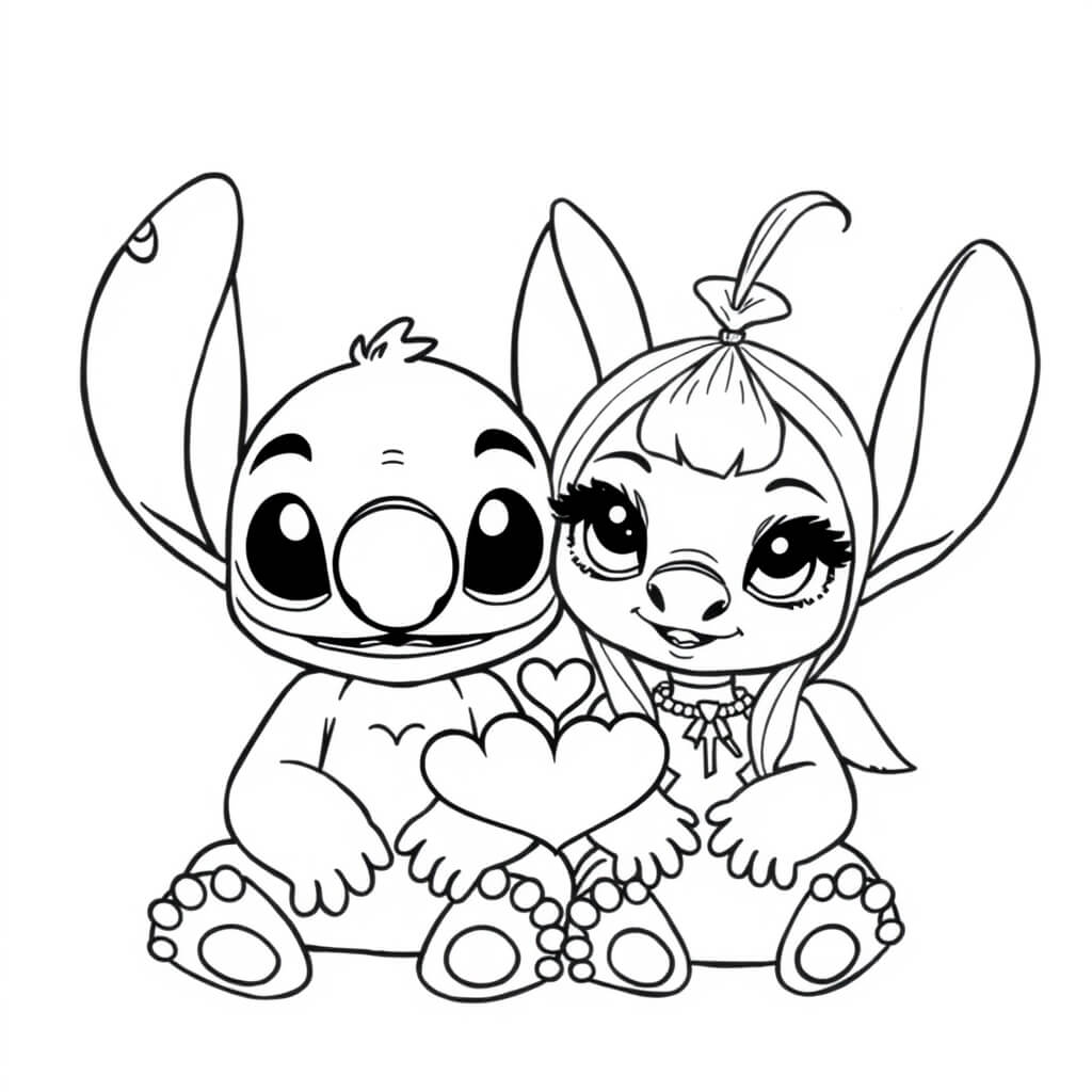 Coloriage Stitch Et Angel Complicite Tendre - Stitch et angel à imprimer