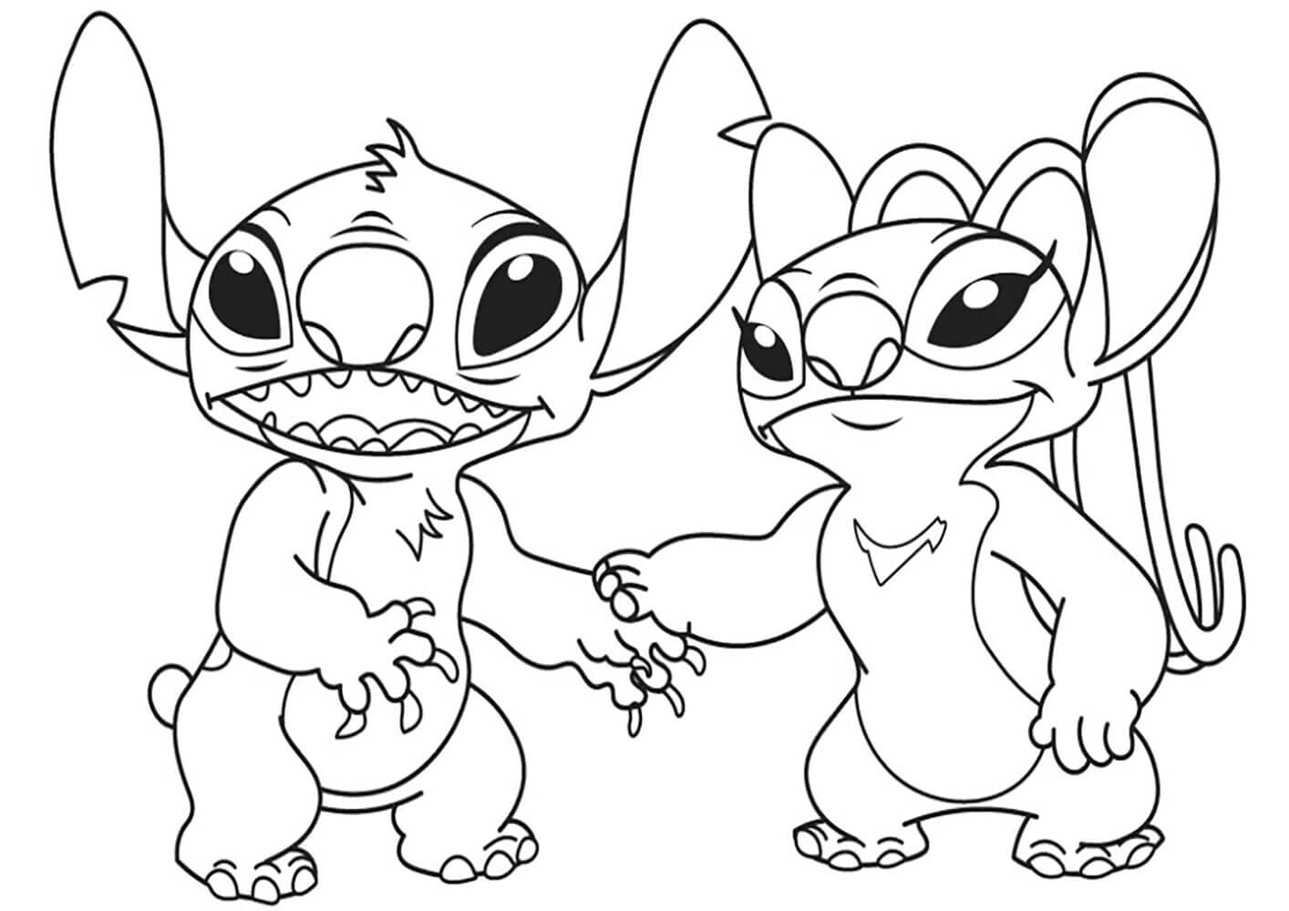 Coloriage Stitch Et Angel Facile - Stitch et angel à imprimer