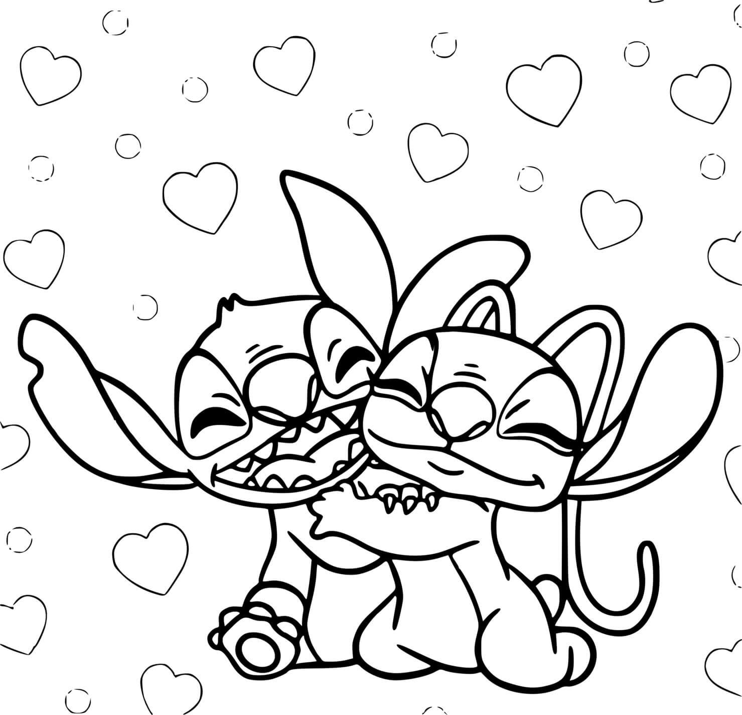 Coloriage Stitch Et Angel Moment Romantique Ensemble - Stitch et angel à imprimer