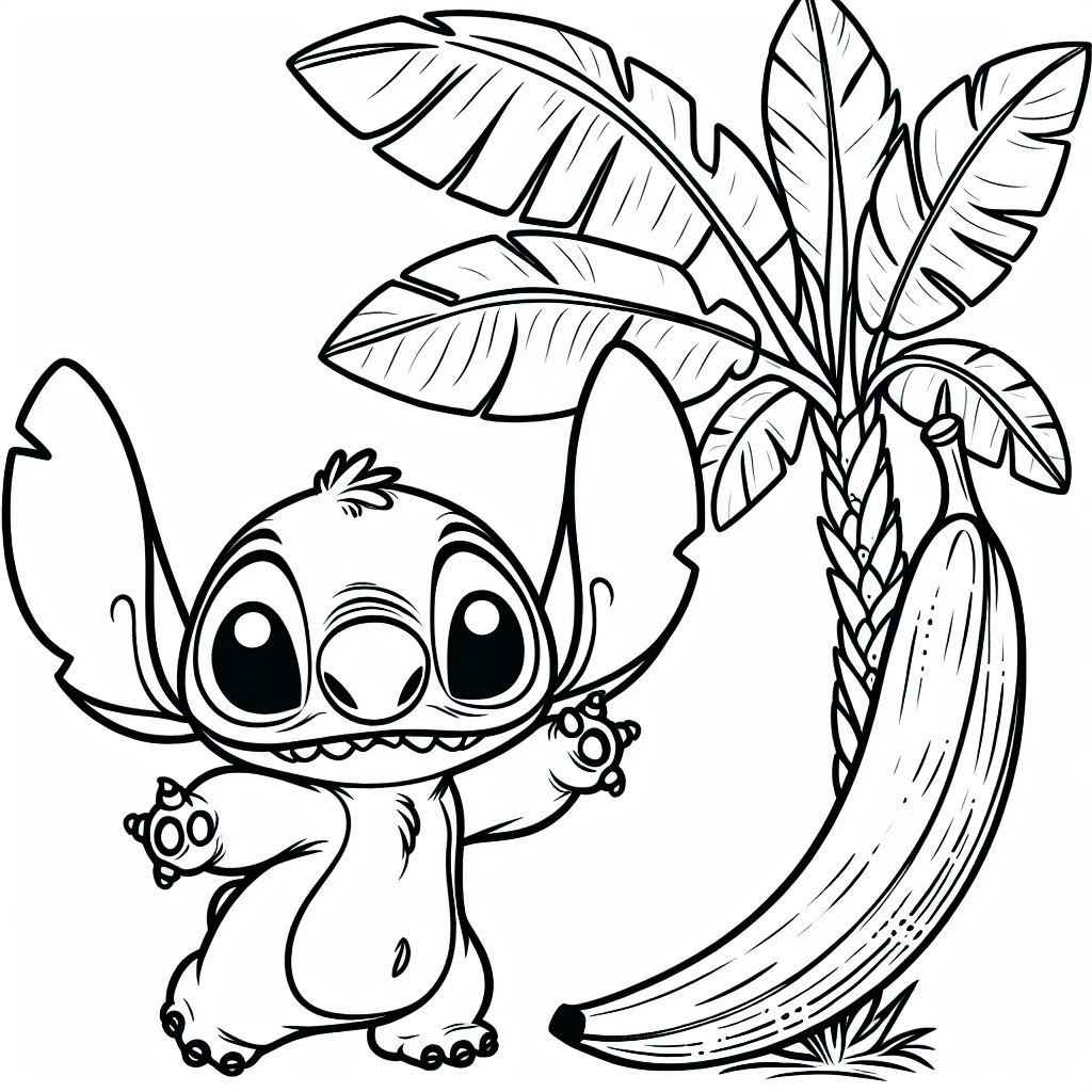 Coloriage Stitch Et Banane Tropicale Facile - Stitch facile à imprimer