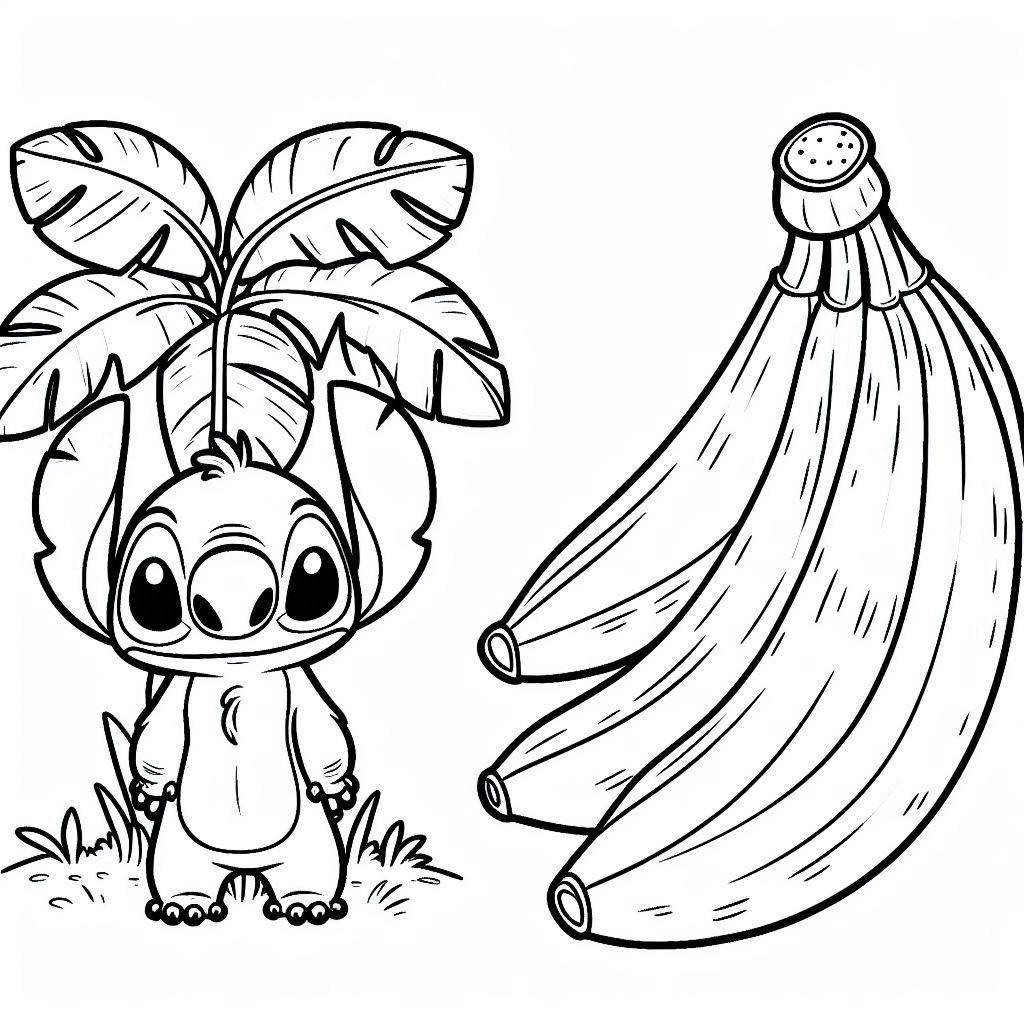 Coloriage Stitch Et Bananes Tropicales - Stitch facile à imprimer