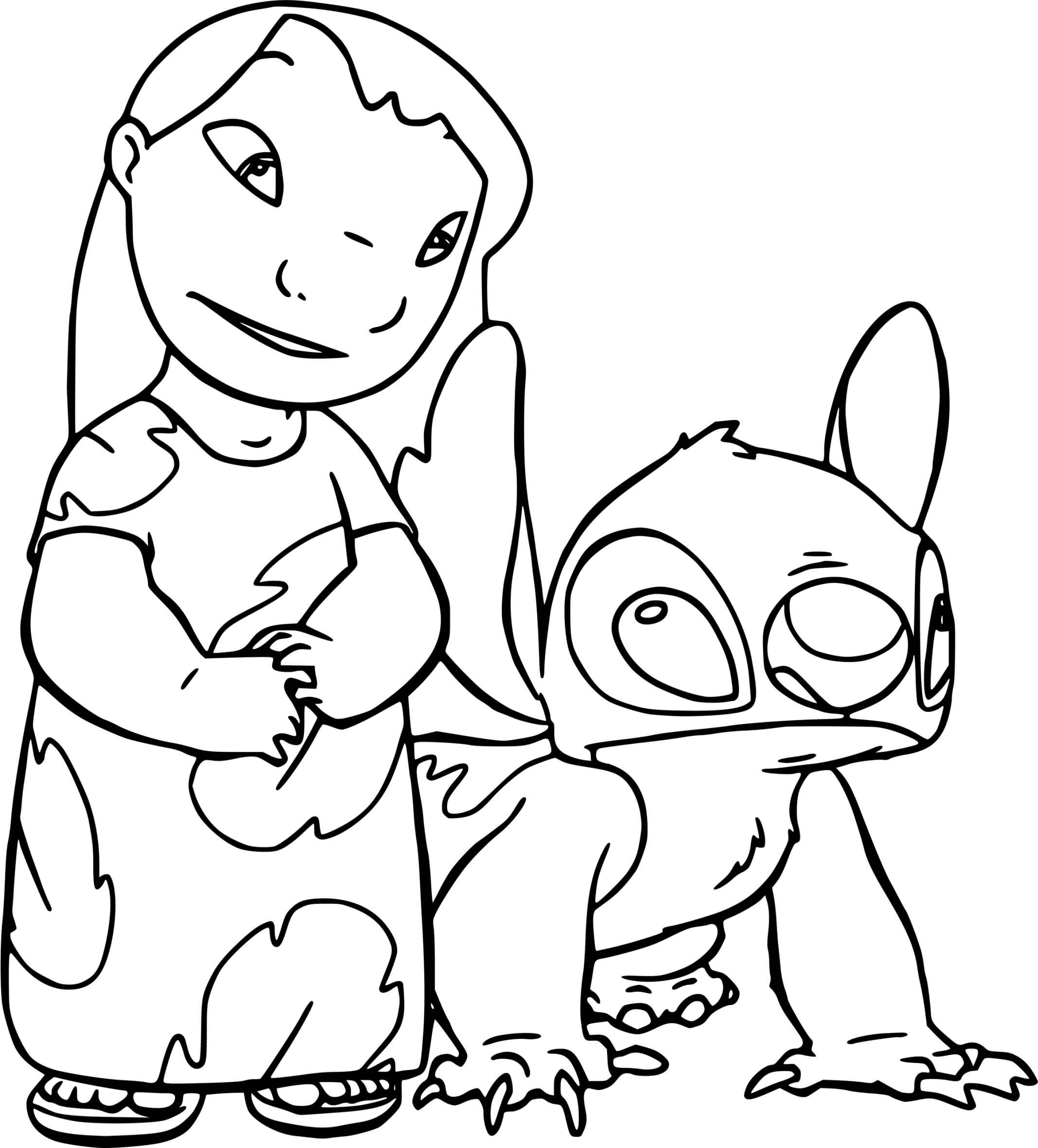 Coloriage Stitch Et Lilo En Pyjama Se Reveillent En Pleine Nuit - Stitch à imprimer