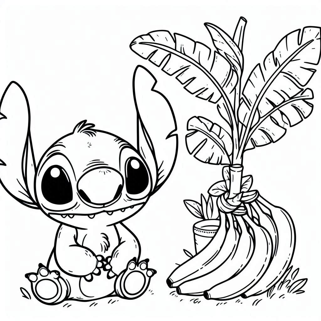Coloriage Stitch Et Plantes De Bananes - Stitch mignon à imprimer