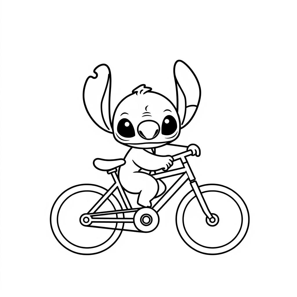 Coloriage Stitch Fait Du Vélo - Stitch mignon à imprimer