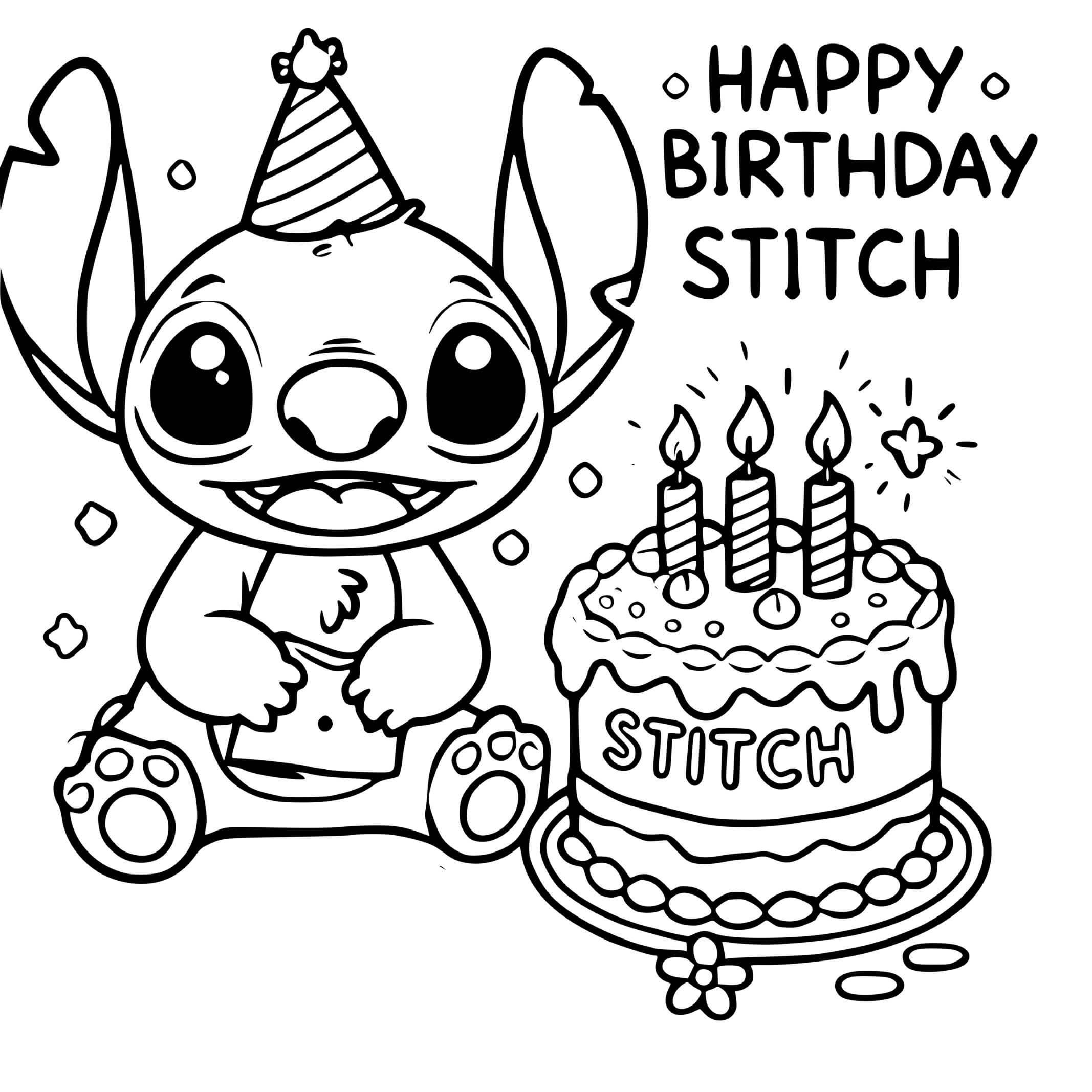 Coloriage Stitch Fête D'anniversaire Gâteau Et Bougies - Stitch anniversaire à imprimer