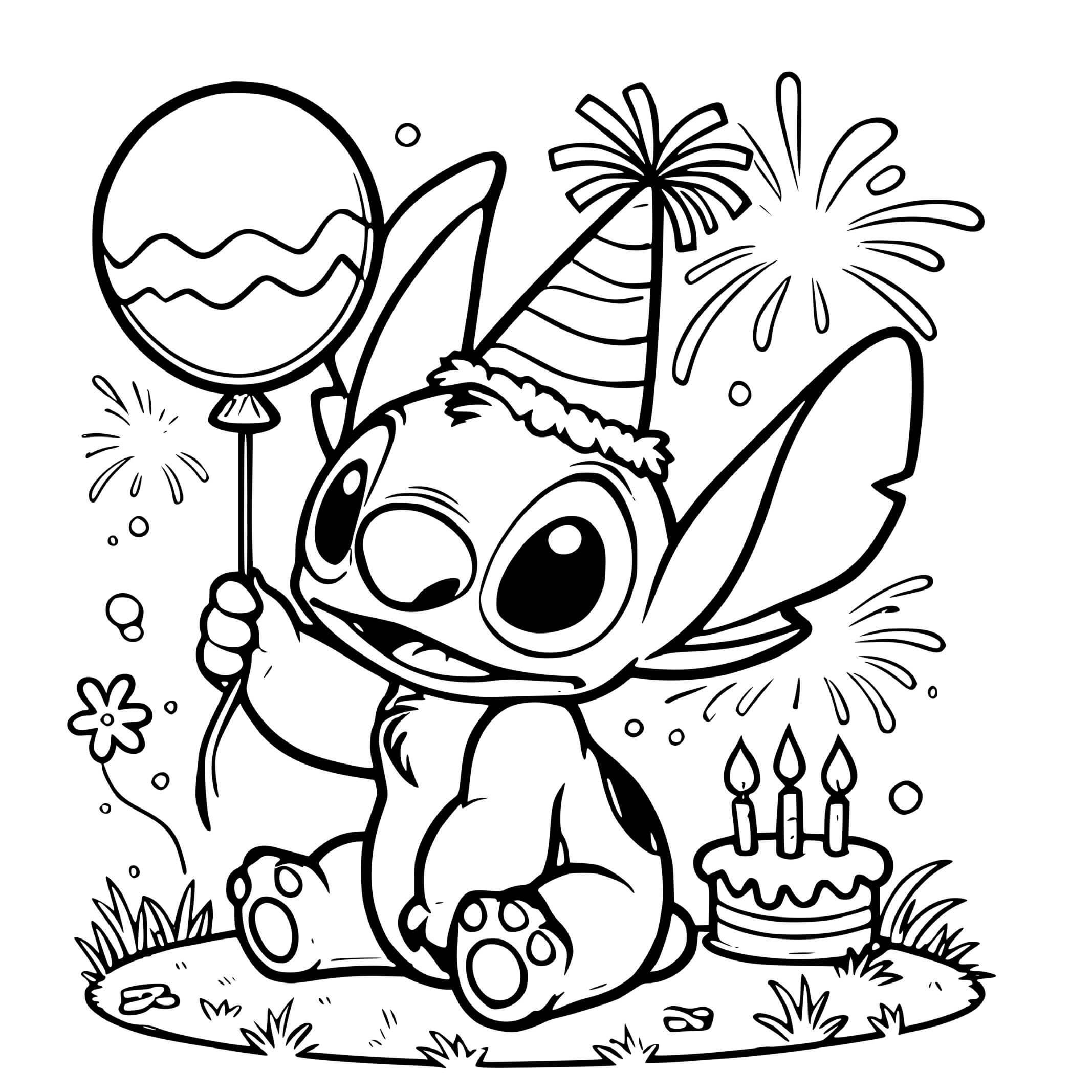Coloriage Stitch Fête Son Anniversaire - Stitch anniversaire à imprimer