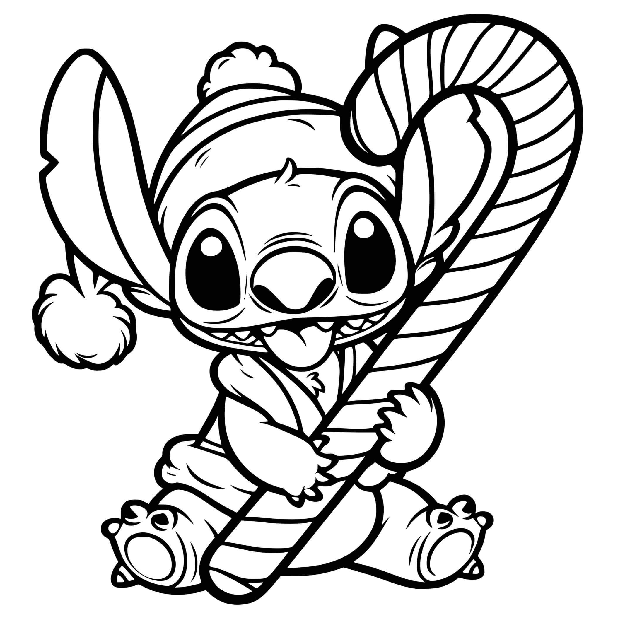 Coloriage Stitch Gourmandise Sucre Noël - Stitch noel à imprimer