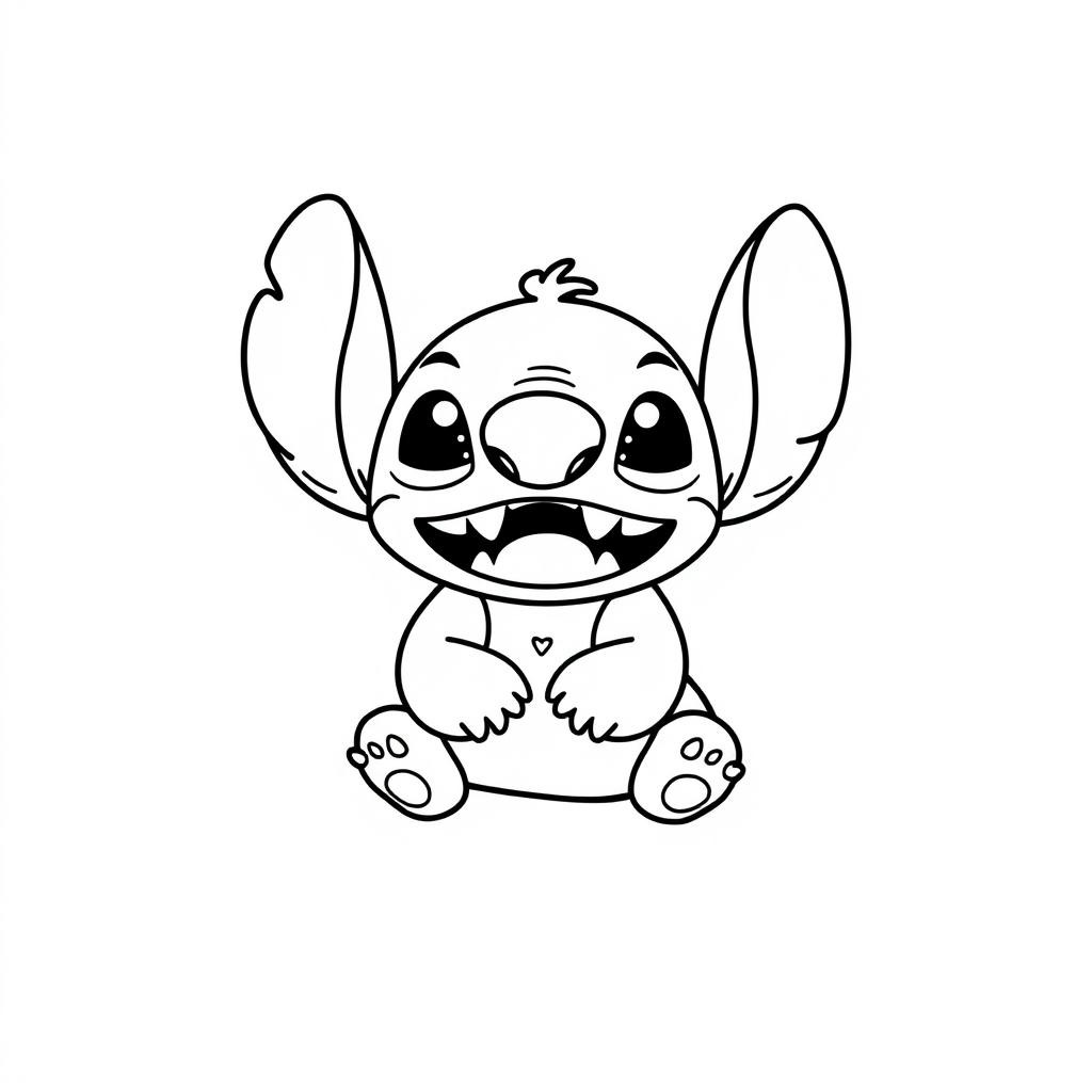 Coloriage Stitch Heureux En Noir Et Blanc - Stitch facile à imprimer