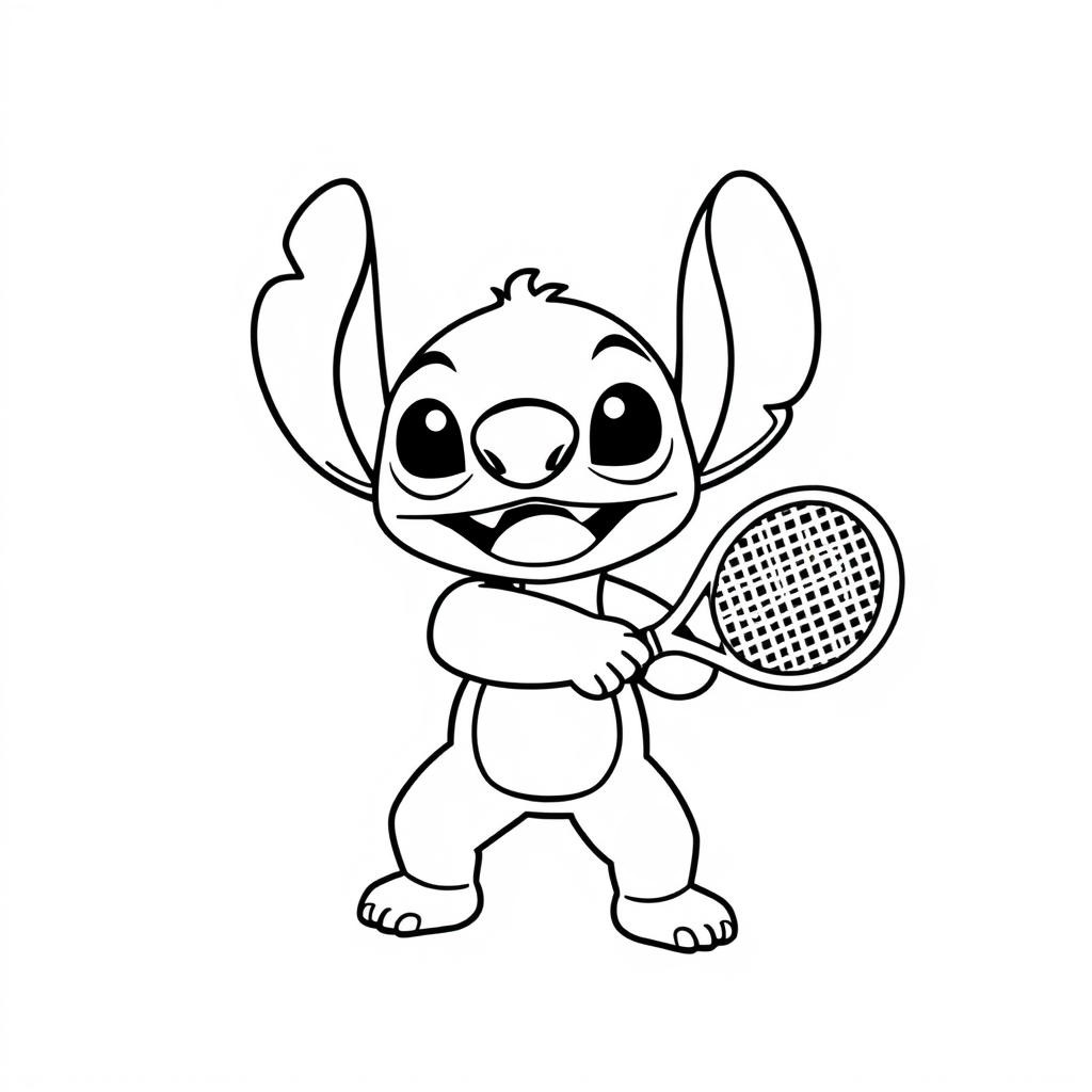 Coloriage Stitch Jouant Au Tennis - Stitch facile à imprimer