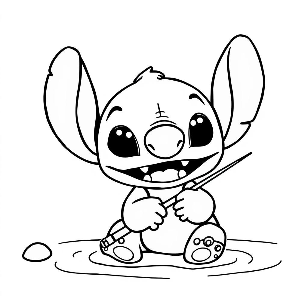 Coloriage Stitch Jouant Avec Des Batons - Stitch mignon à imprimer