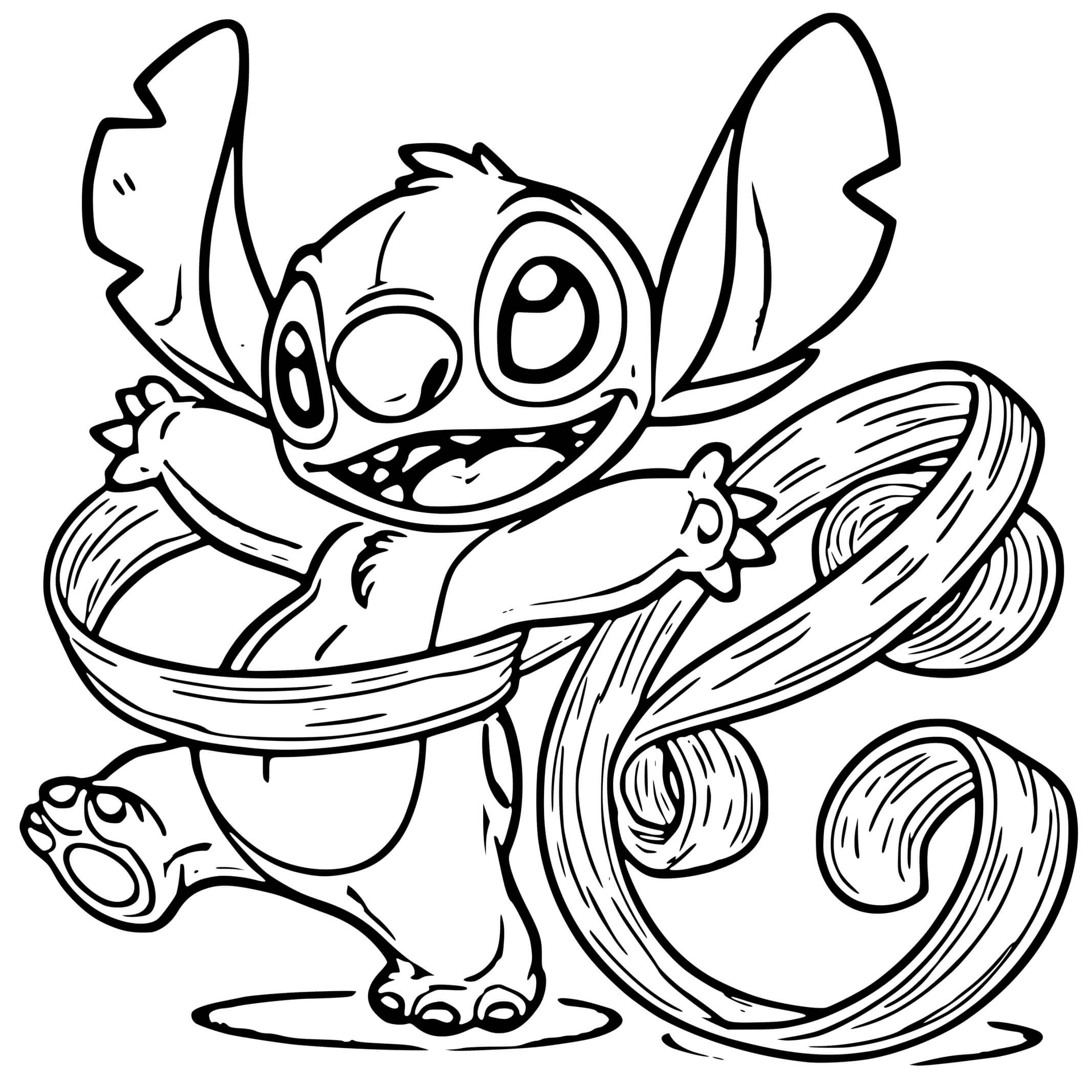 Coloriage Stitch Jouant Avec Des Rubans - Stitch anniversaire à imprimer
