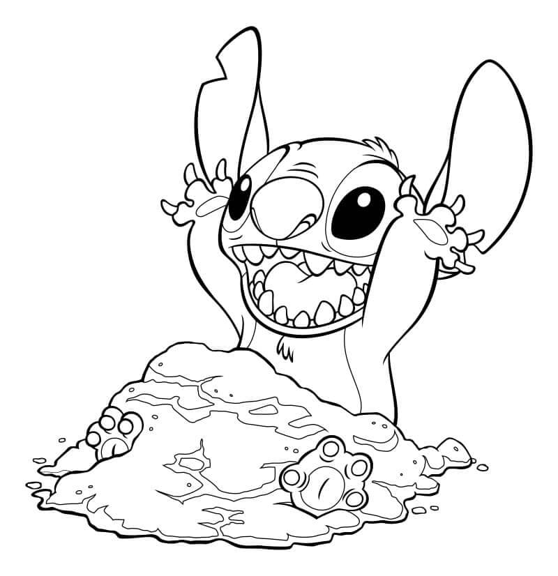 Coloriage Stitch Joue Avec Le Sable - Stitch à imprimer