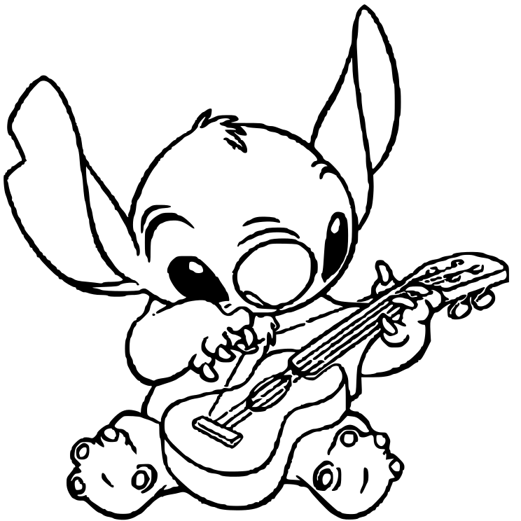 Coloriage Stitch Joue De La Guitare - Stitch à imprimer
