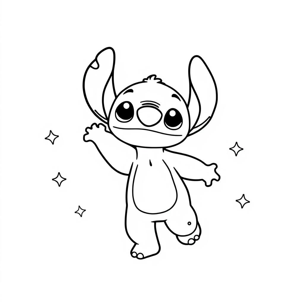 Coloriage Stitch Joyeux Avec Des Étoiles - Stitch mignon à imprimer