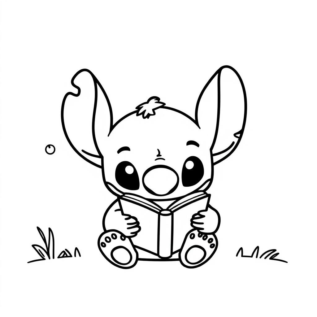 Coloriage Stitch Lisant Un Livre - Stitch facile à imprimer