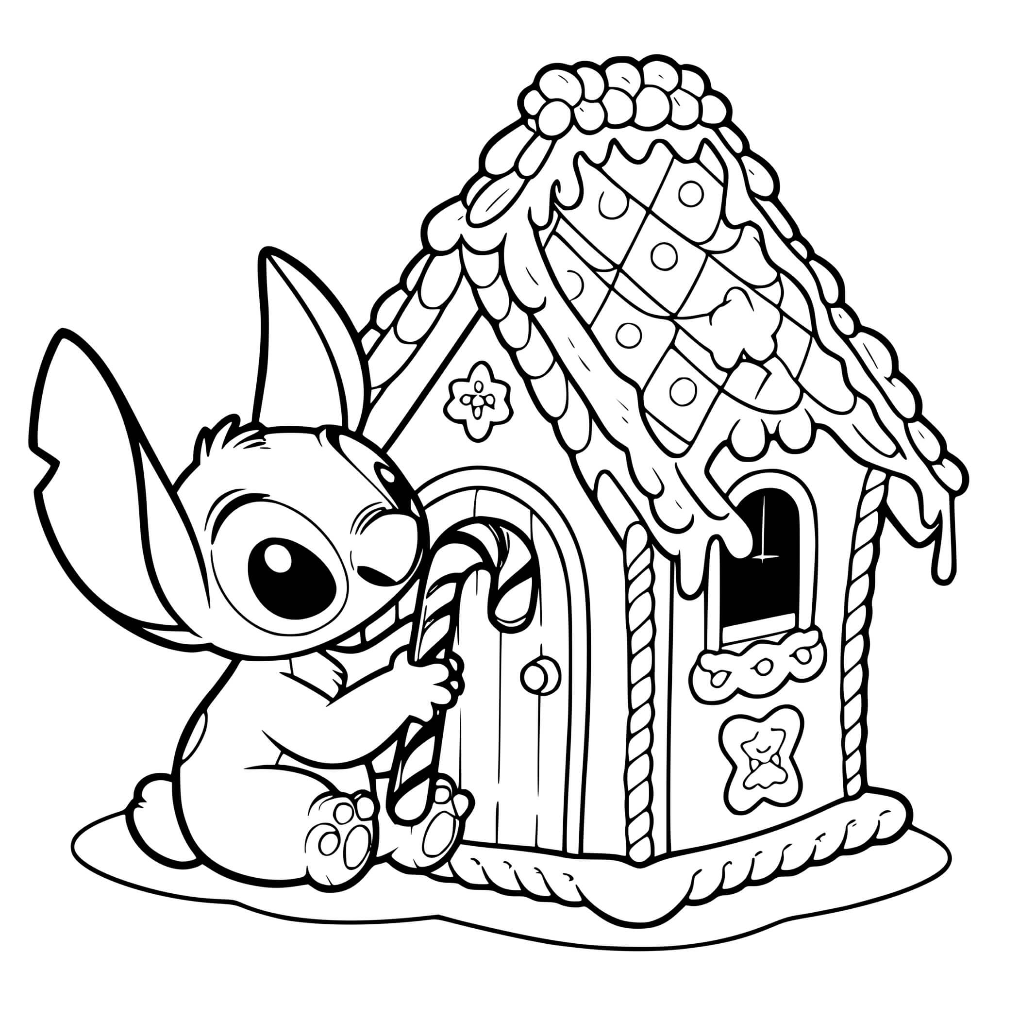 Coloriage Stitch Maison Pain Epices - Stitch noel à imprimer