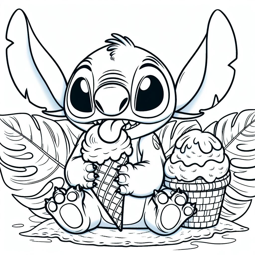 Coloriage Stitch Mangeant De La Glace - Stitch facile à imprimer