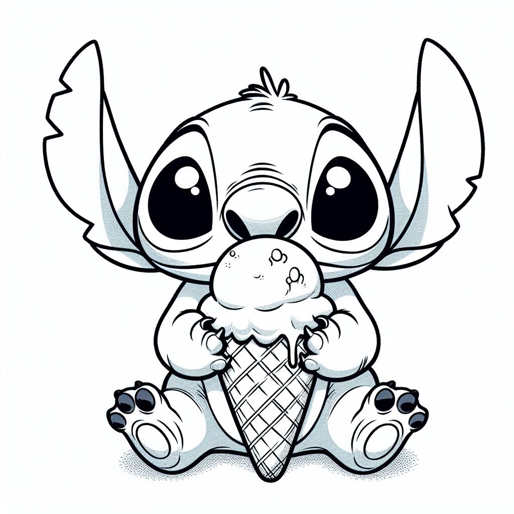 Coloriage Stitch Mangeant Glace - Stitch mignon à imprimer