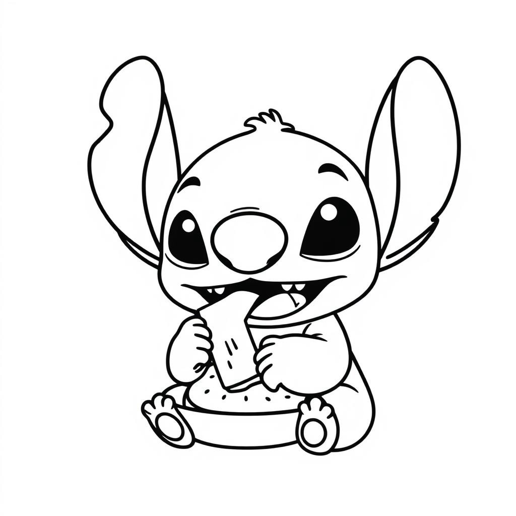 Coloriage Stitch Mangeant Un Cassecroute - Stitch mignon à imprimer
