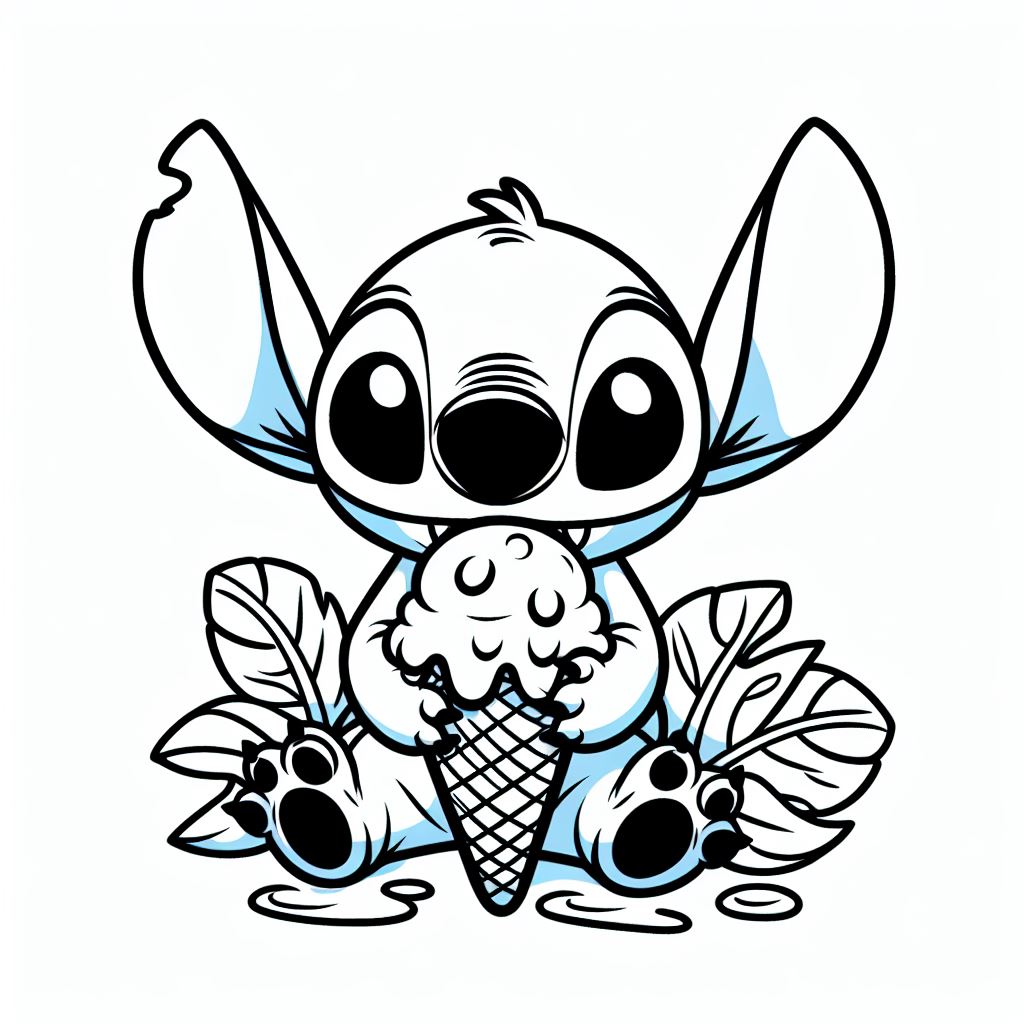 Coloriage Stitch Mangeant Une Glace - Stitch mignon à imprimer