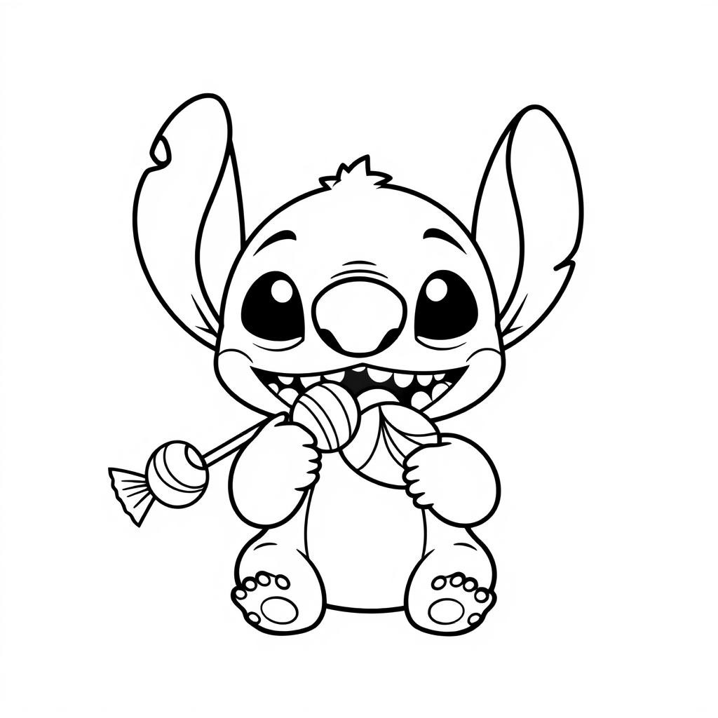Coloriage Stitch Mangeant Une Sucette - Stitch mignon à imprimer