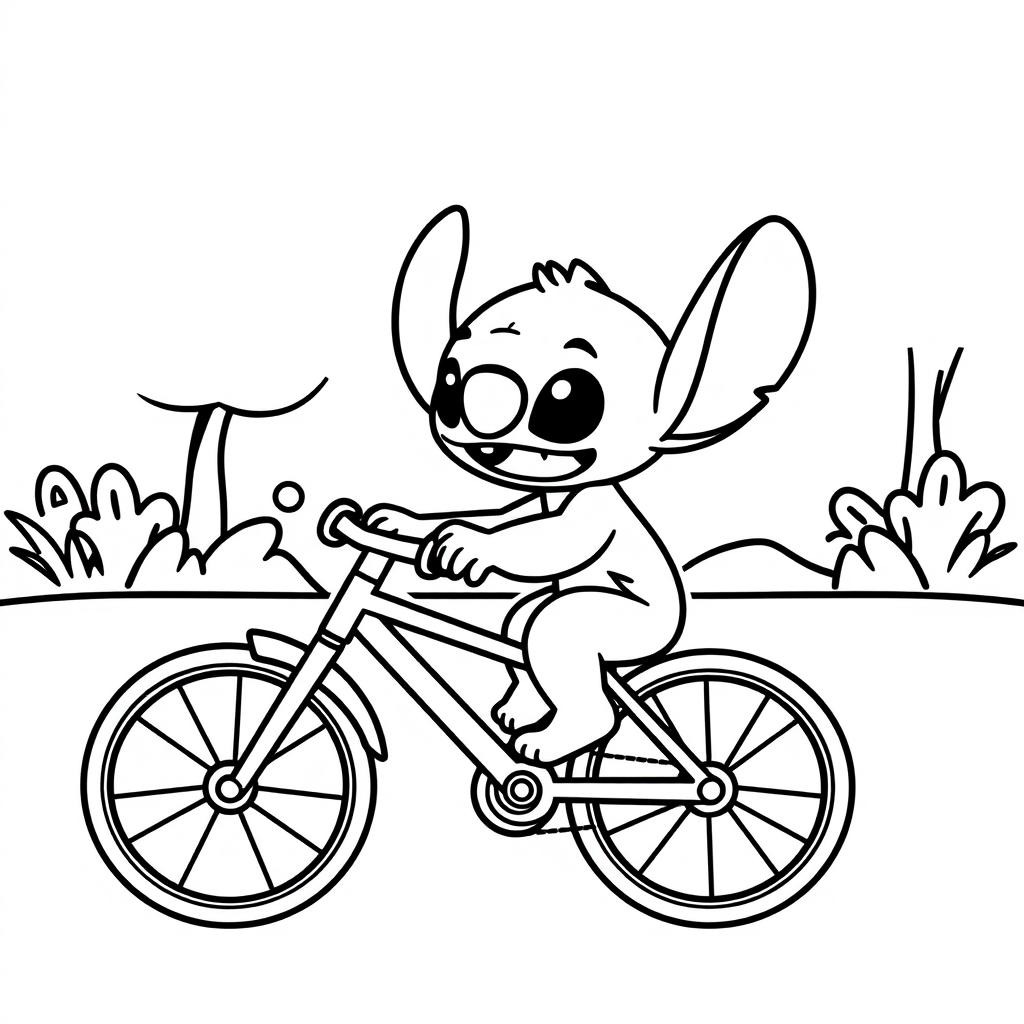 Coloriage Stitch Mignon A Vélo - Stitch mignon à imprimer