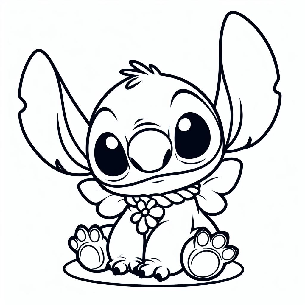 Coloriage Stitch Mignon Assis Avec Collier De Fleurs - Stitch mignon à imprimer
