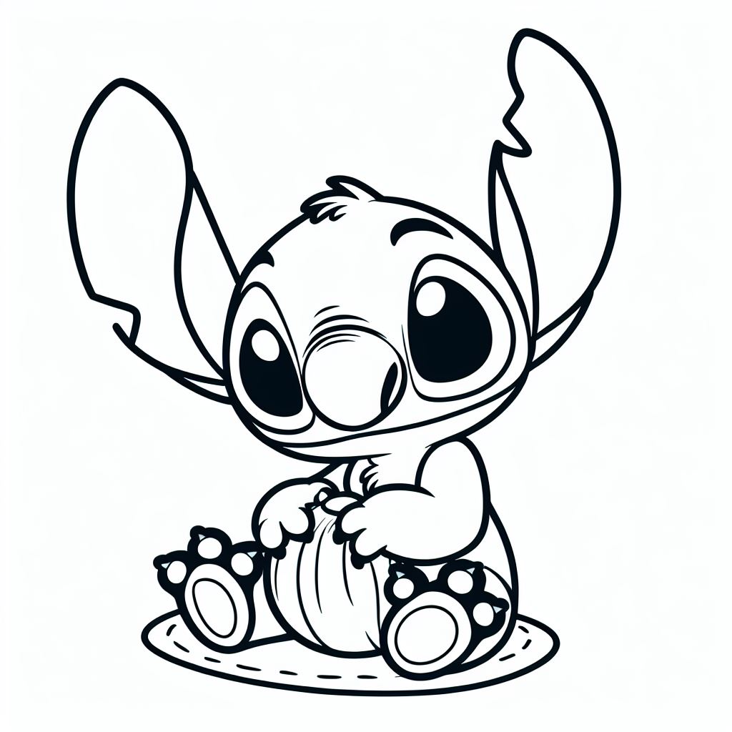 Coloriage Stitch Mignon Assis Avec Une Feuille - Stitch mignon à imprimer