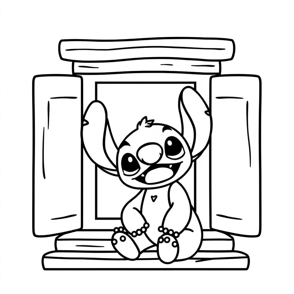 Coloriage Stitch Mignon Assis Devant Une Colonne - Stitch mignon à imprimer