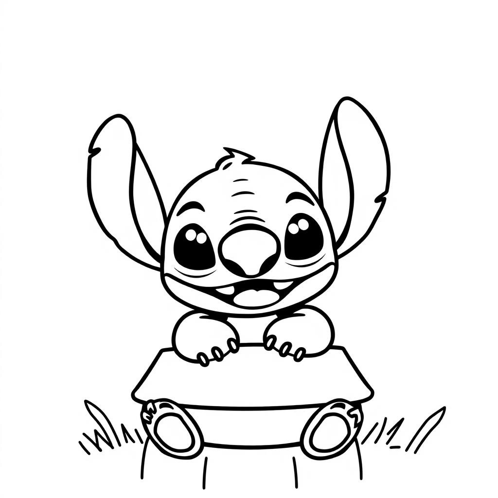 Coloriage Stitch Mignon Assis Sur Une Valise - Stitch mignon à imprimer