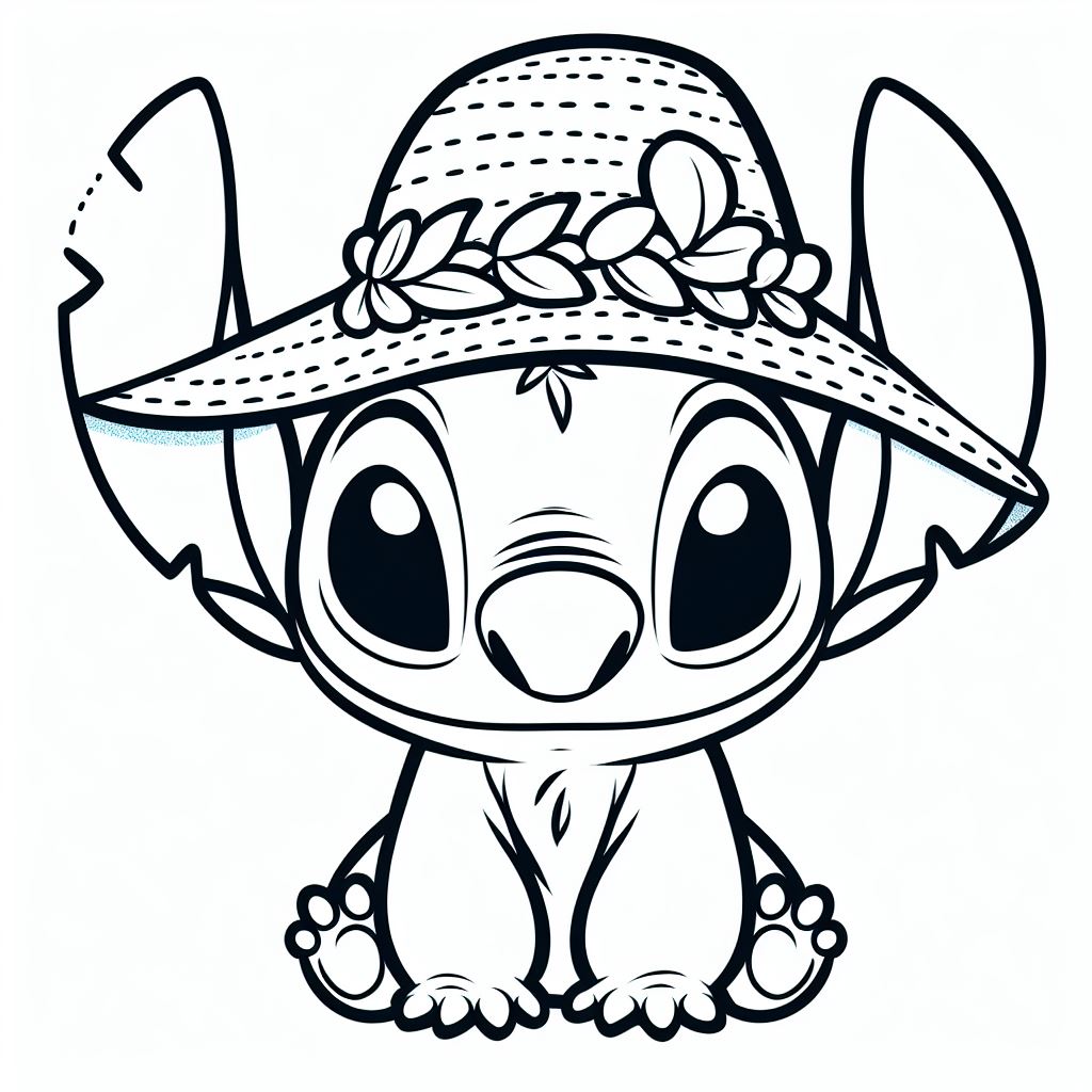 Coloriage Stitch Mignon Avec Chapeau Fleuri - Stitch mignon à imprimer