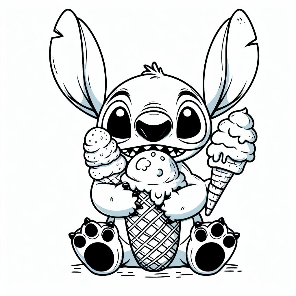 Coloriage Stitch Mignon Avec Glaces - Stitch mignon à imprimer