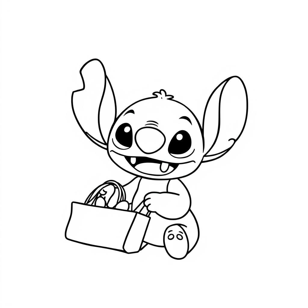 Coloriage Stitch Mignon Avec Panier - Stitch mignon à imprimer