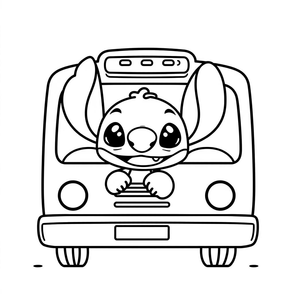 Coloriage Stitch Mignon Conduit Bus - Stitch mignon à imprimer