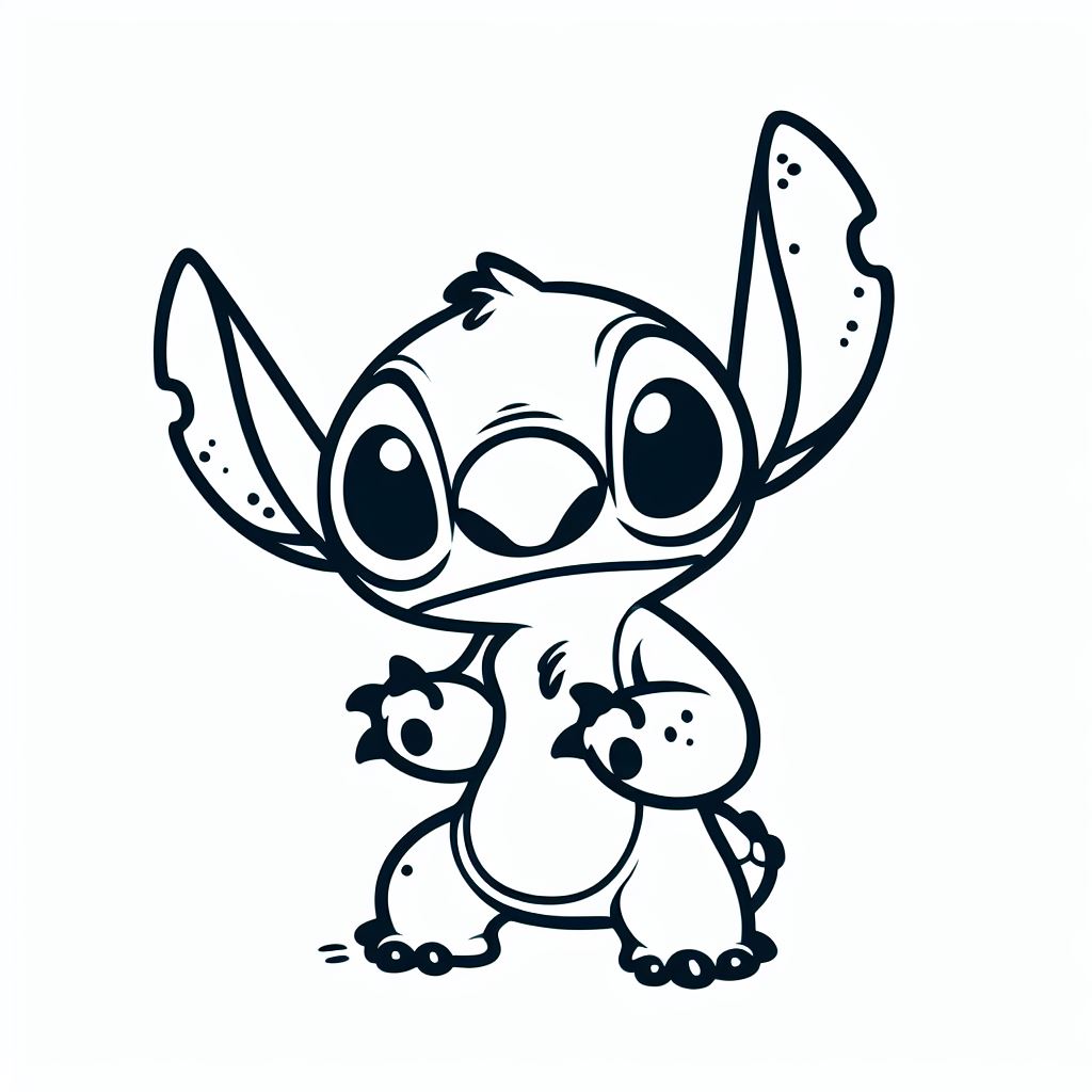 Coloriage Stitch Mignon Heureux En Illustration Monochrome - Stitch mignon à imprimer