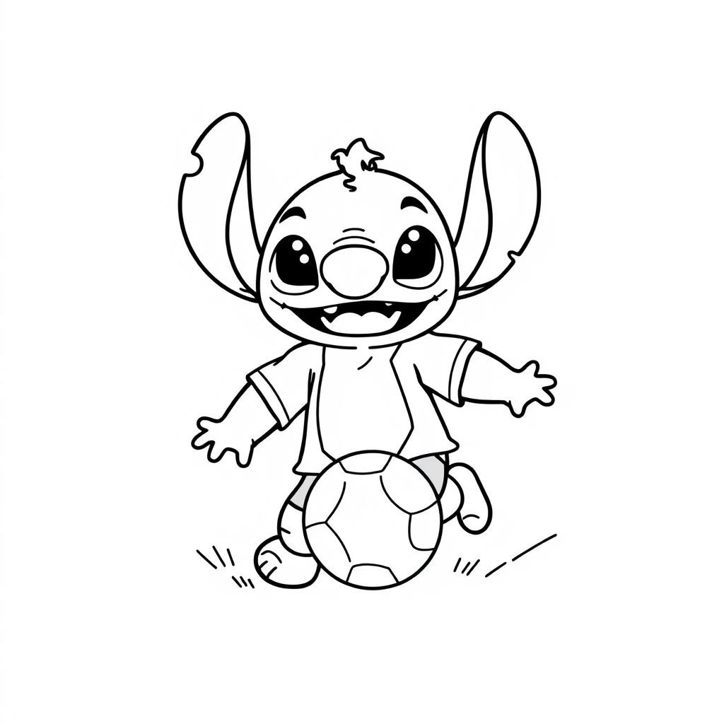 Coloriage Stitch Mignon Jouant Au Football - Stitch mignon à imprimer