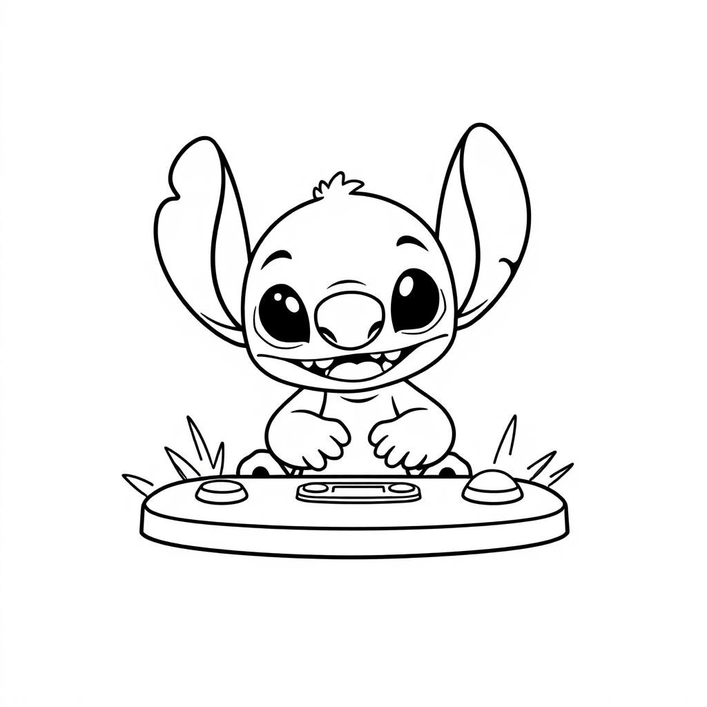 Coloriage Stitch Mignon Jouant Avec Une Console De Jeu - Stitch mignon à imprimer