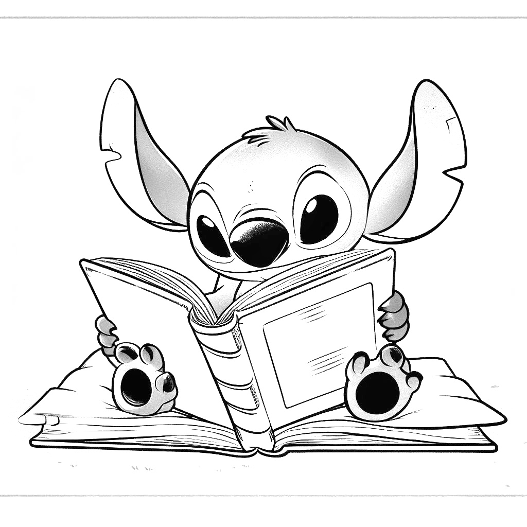 Coloriage Stitch Mignon Lecture Livre Image - Stitch mignon à imprimer