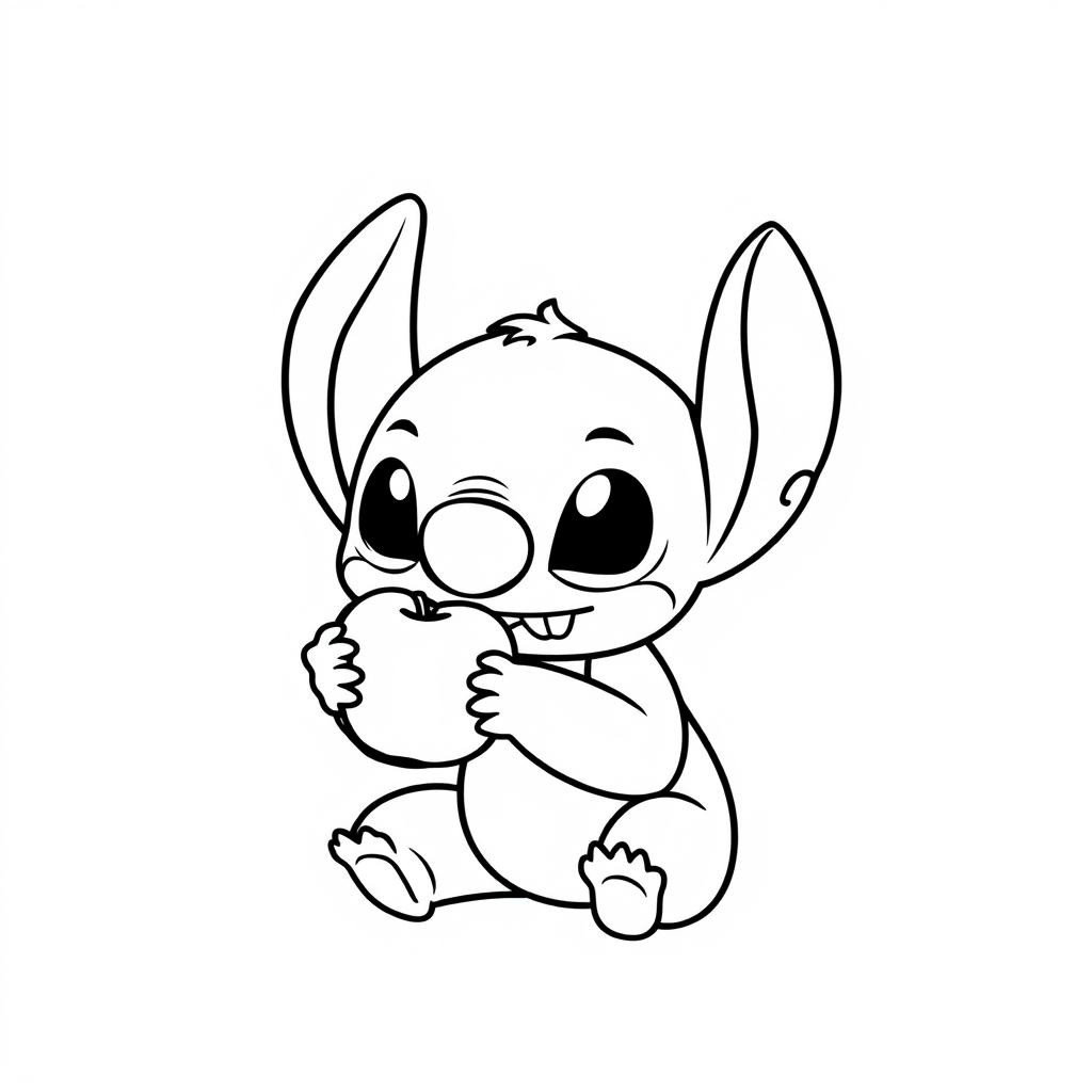 Coloriage Stitch Mignon Mangeant Une Pomme - Stitch mignon à imprimer