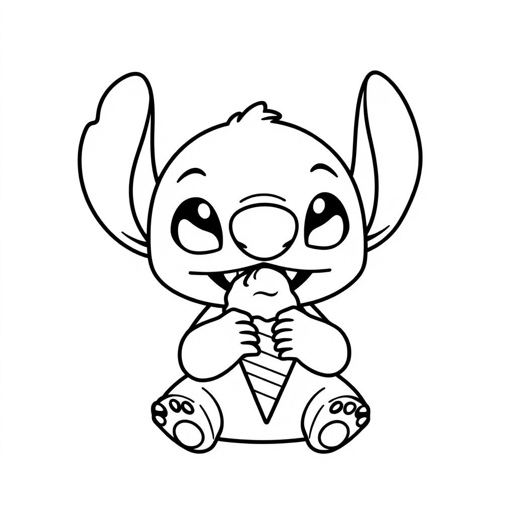 Coloriage Stitch Mignon Mignon Mangeant Glace - Stitch mignon à imprimer