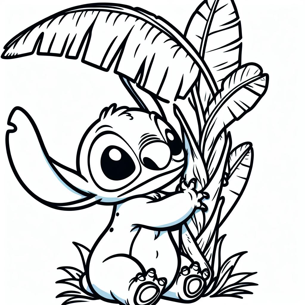Coloriage Stitch Mignon Samusant Avec Une Feuille De Palmier - Stitch mignon à imprimer