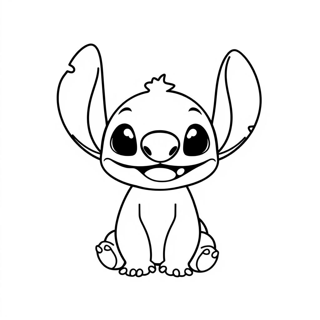 Coloriage Stitch Mignon Souriant Illustration En Noir Et Blanc - Stitch mignon à imprimer