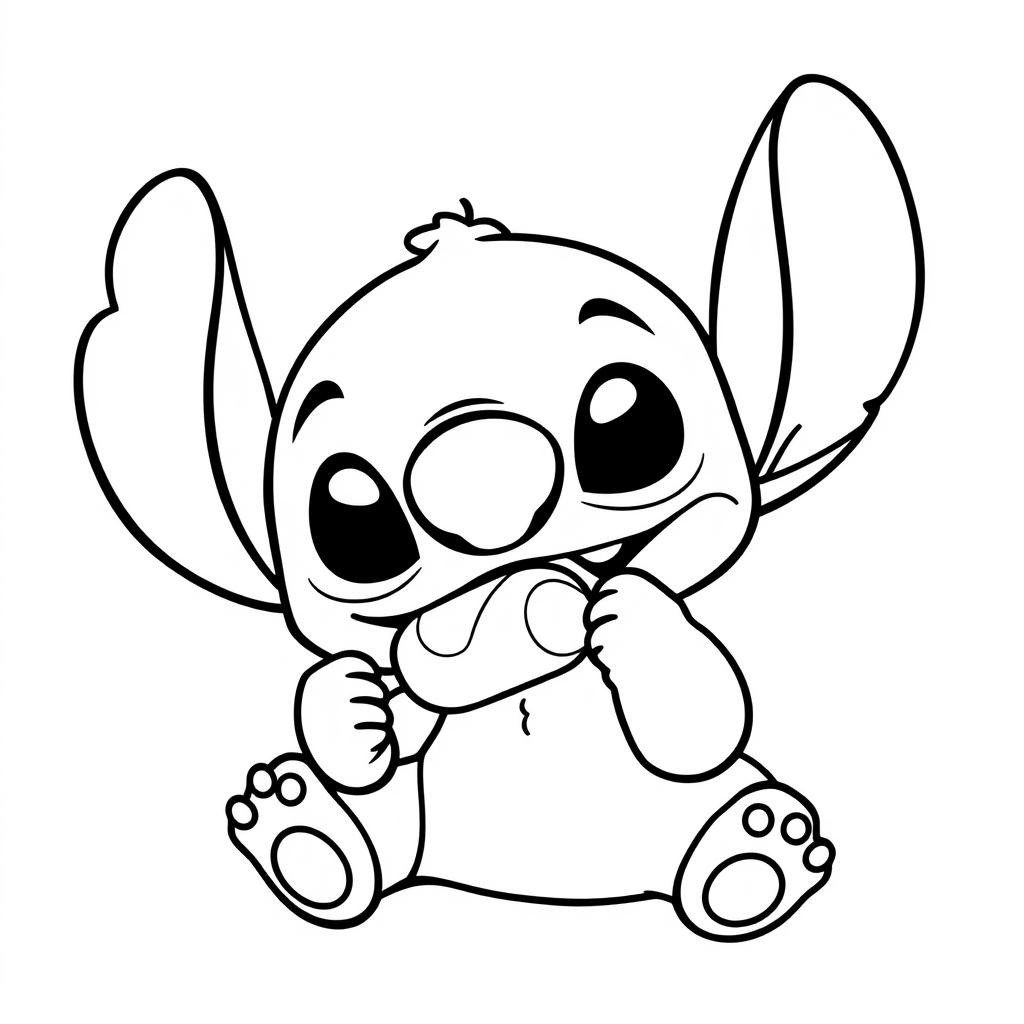 Coloriage Stitch souriant avec son adorable minois - Stitch mignon à imprimer