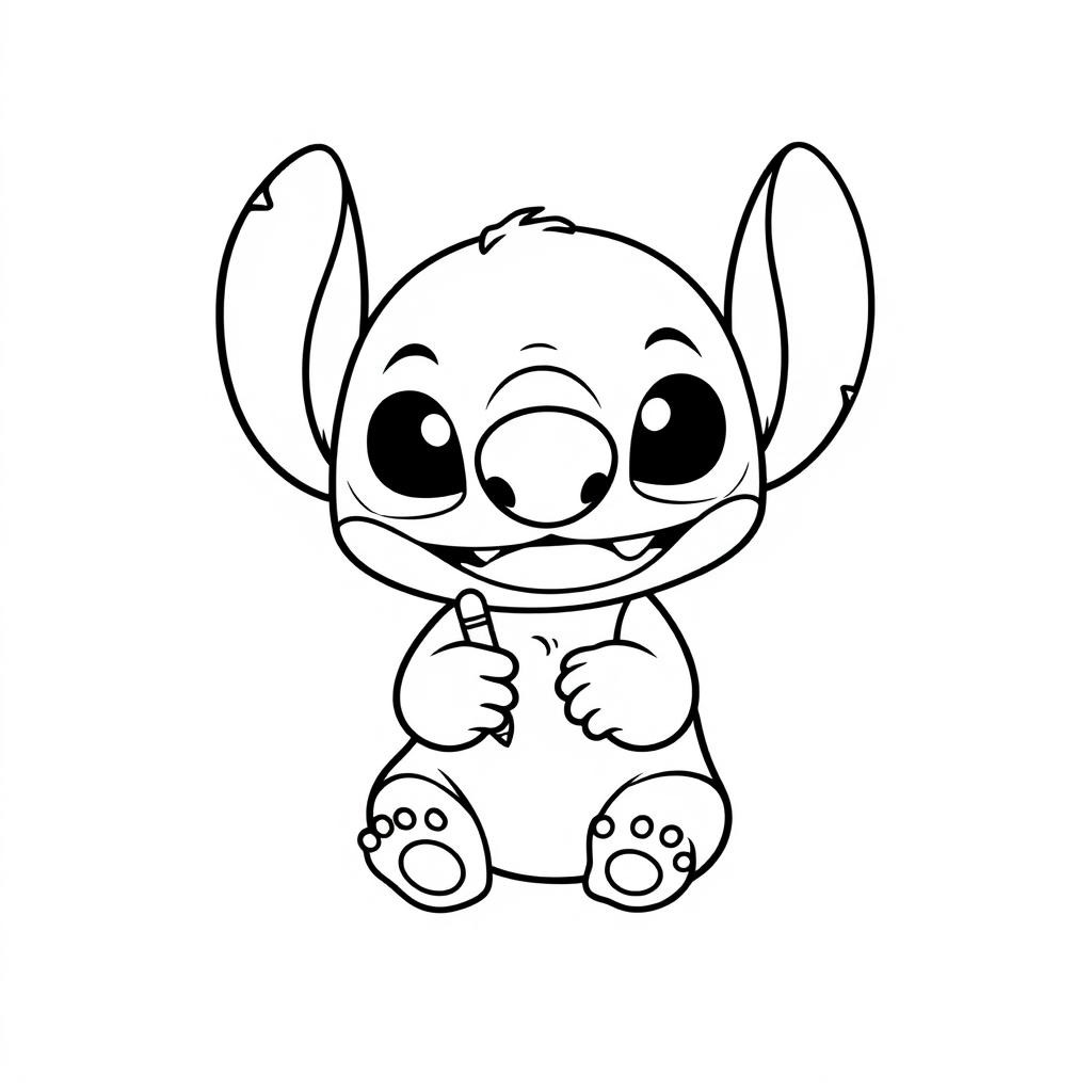 Coloriage Stitch Mignon Souriant En Noir Et Blanc - Stitch mignon à imprimer