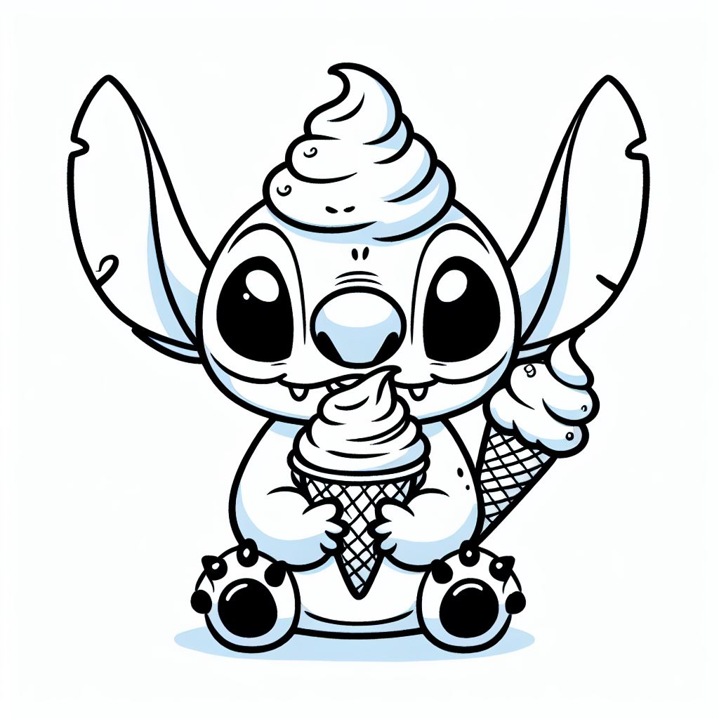 Coloriage Stitch Mignon Tenant Des Glaces - Stitch mignon à imprimer